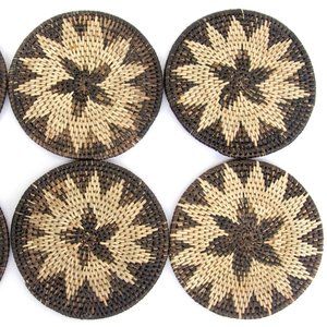 Set of 6-Piece Woven Nito Vine Coaster Set, Rattan Decor, Wicker, Boho